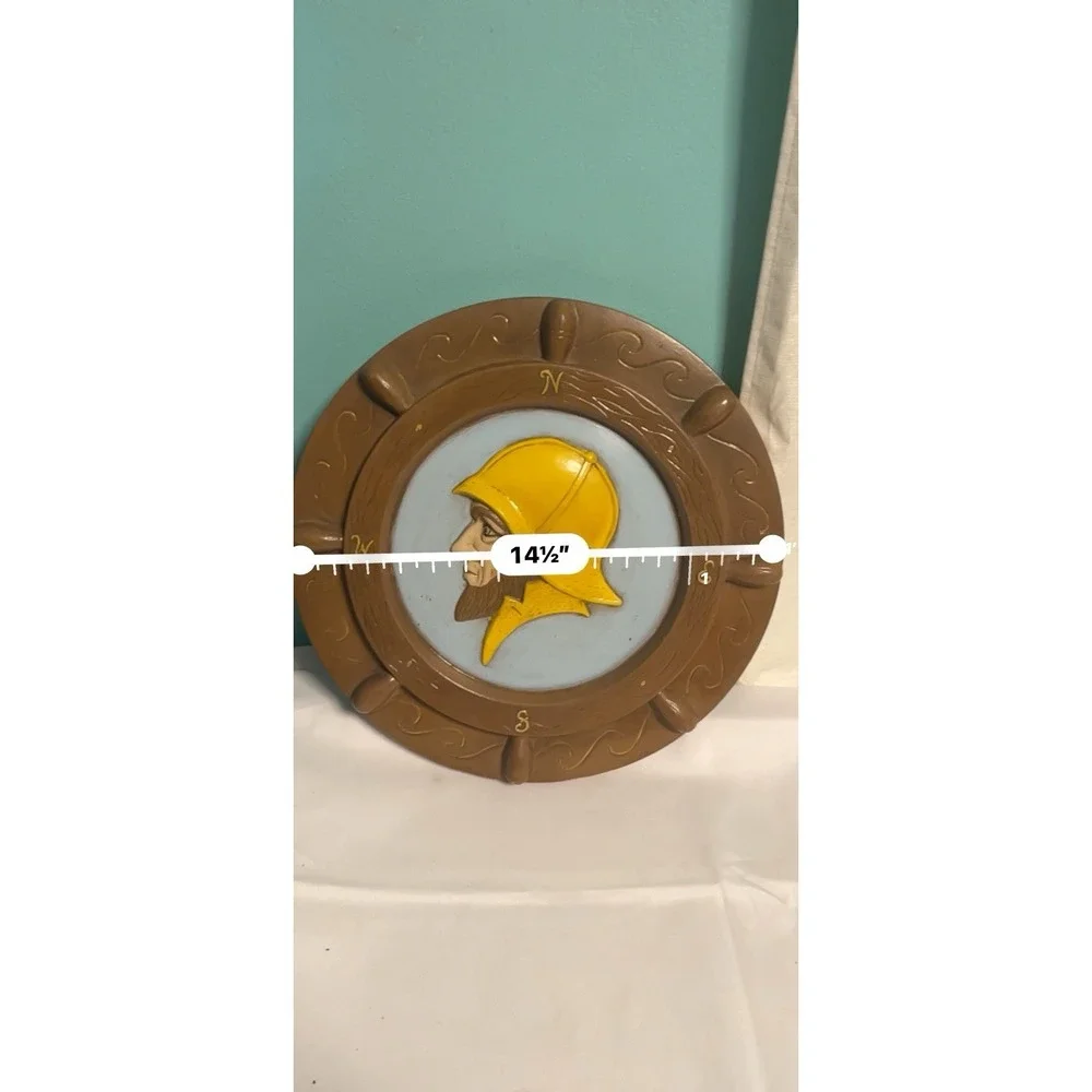Vintage Nautical Fisherman Compass Wall Plaque‎ – Coastal Maritime Décor – 1980s